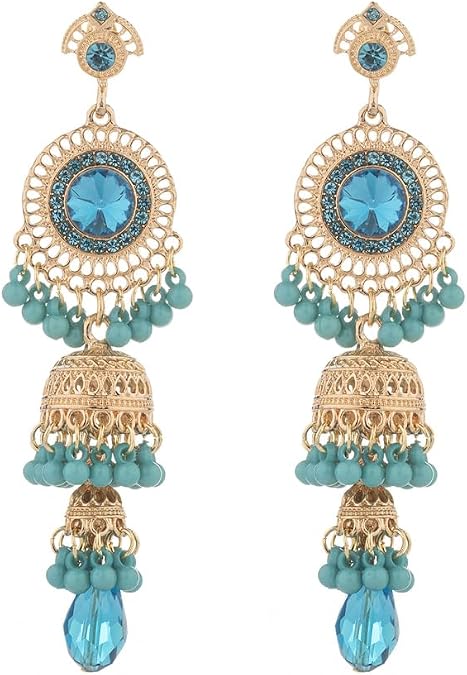 Vintage Jhumka Jhumki Tassel Drop Dangle Earrings Indian Ethnic Beaded Bell Statement Antique Traditional Earring for Women Crystal Wedding Party Festival Bohemian Bollywood Jewelry Gift