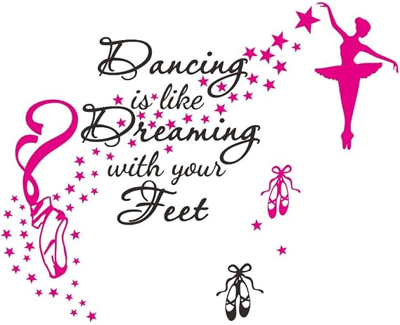 Ballet and Dance Wall Decals for Girls - Removable PVC Stickers with Inspirational Quotes, Ballerina Shoes and Motifs - Perfect for Dance Studio or Kids Room - Pink and Black - effect 23.6 x | Matte two-tone ballet vinyl sticker, easy DIY paste, calm soft decor for childrens dance classroom renovation JWH185