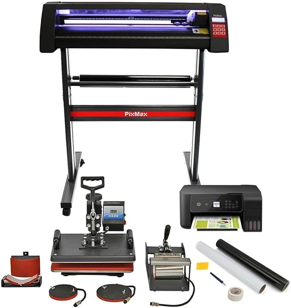 Vinyl Cutter Plotter Machine LED Lights 5 in 1 Heat Press Machine Printer, Weeding Kit, Signcut Pro Software Printing Transfer Sublimation Starter Customise Complete Bundle Mugs, T-shirt, Phone Covers
