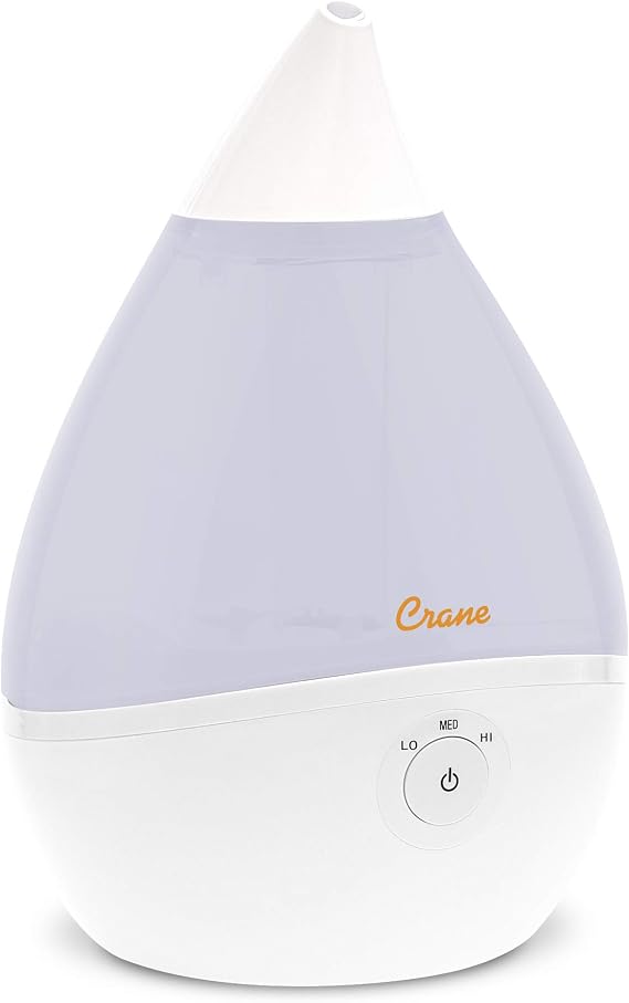 Crane Droplet Ultrasonic Small Air Humidifiers for Bedroom and Office, 0.5 Gallon Cool Mist Humidifier for Plants and Home, Humidifier Filters Optional, White