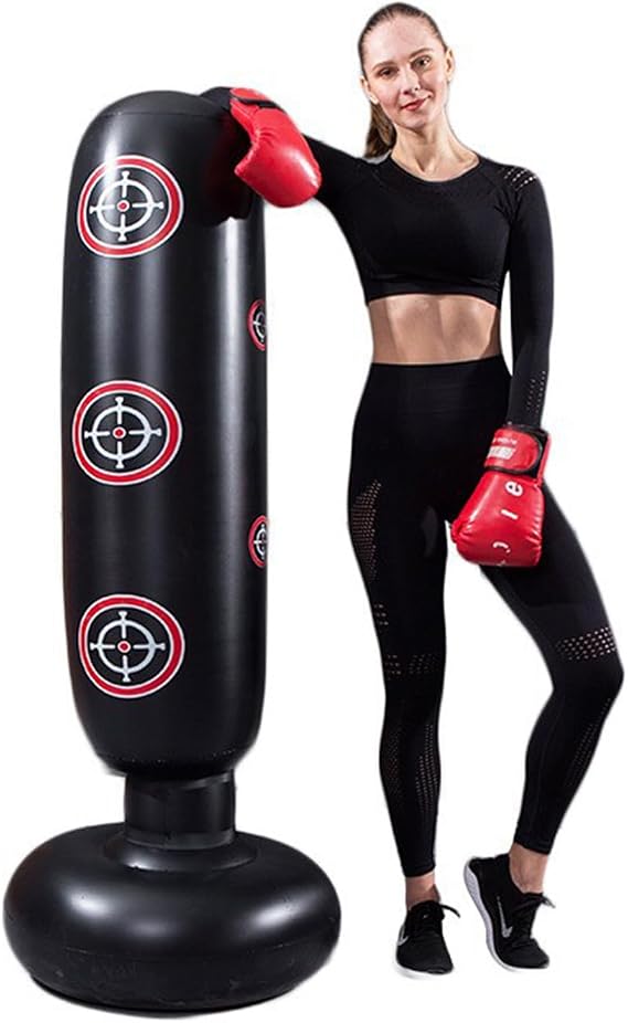 Punching Bag with Stand Adult,Kizcmvre Inflatable Freestanding Heavy Duty Boxing Bag,Women Men Training Equipment Exercise Boxing Standing Punching Bag (Black).