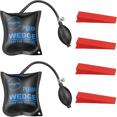 eSynic 2 Pack Air Wedge Bag Kit 300lbs Heavy-Duty Air Door Lifting Bag with Quick-Release Valve & 4 Plastic Wedges-2.4 Lift Height Durable Wedge Bag Perfect for DoorWindow Furniture Installation