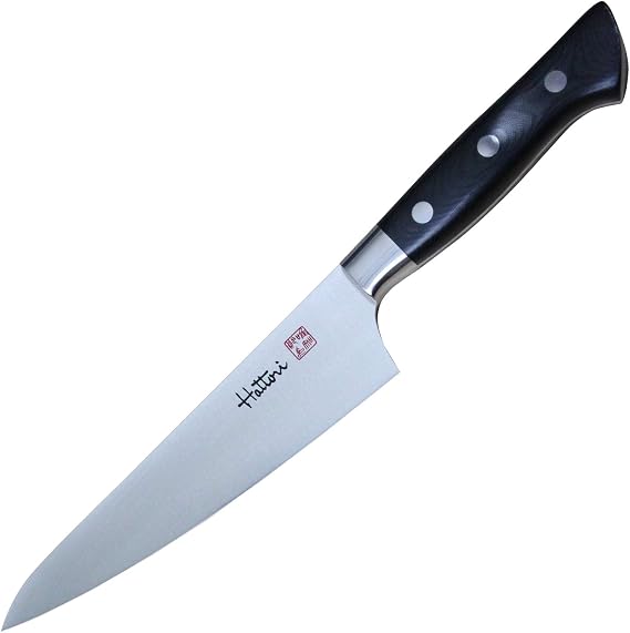 Hattori Japanese Chef Knife FH-5L Professional Original Yakiniku Knife VG-10 Cobalt Steel Pro Kitchen Knife Ergonomic Black Linen Micarta Handle 6.2"
