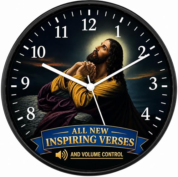 Prayer Clock 10" Wall-Mounted Religious Decor with Hourly Bible Passages Narrated by James Earl Jones