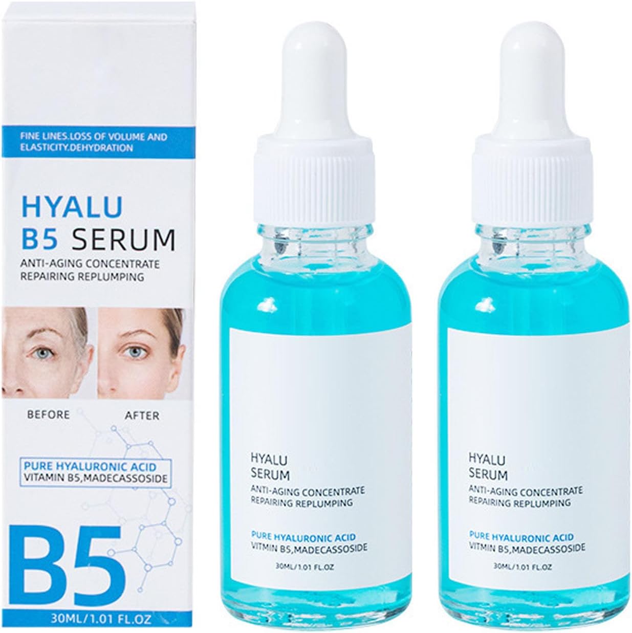 2 Pcs Hyalu B5 Serum Hyaluronic Acid Serum for Face with Vitamin B5 Skin Firming Reduces Fine Lines Hydrating Anti-Wrinkle Serum