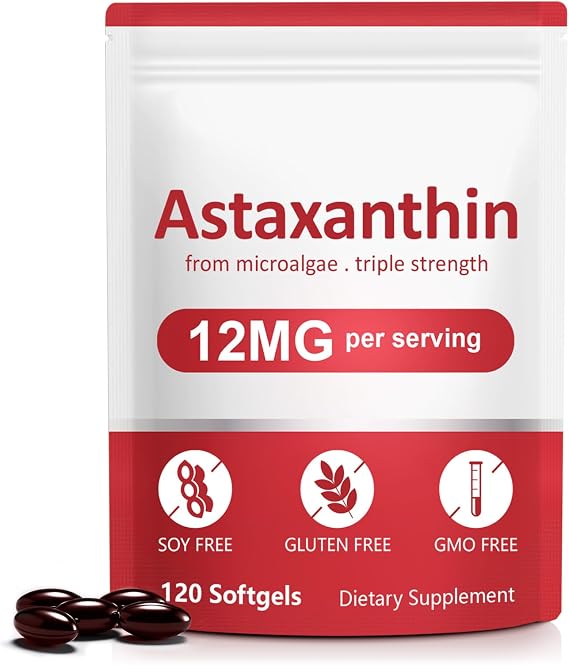 Astaxanthin 12mg (120 Softgels) - Premium Astaxanthin Antioxidant Supplements - Supports Eye, Internal Circulation, Immune & Skin Health - Fresh Microalgae Source - Non-GMO & No Gluten