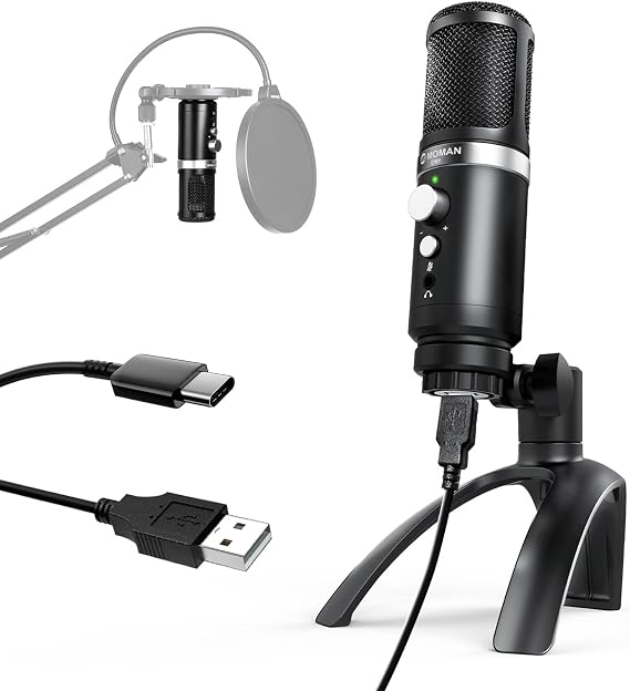 Podcast Microphone, MOMAN EM1 Mic USB PC Plug & Play Windows Mac Laptop Cardioid Polar Pattern Perfect for Recording YouTube Zoom Twitch YouTube Discord Streaming, USB-PC-Condenser-Computer-Microphone
