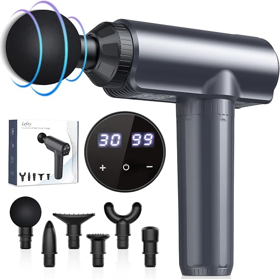 Massage Gun Deep Tissue, Lefity Muscle Massage Gun, 30 Speeds and 6 Massage Head 2600mAh Electric Handheld Muscle Massager with Type-C Charging for Muscle Pain Relief