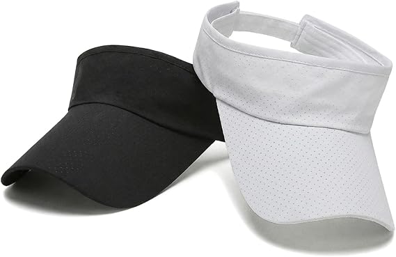 2Pcs White Black Sun Visor Cap for Women Men Golf Hat Quick Dry Mesh Summer Sun Hat Empty Top Ponytail Baseball Cap Adjustable Visor Hats for Golf Cycling Fishing Tennis Running