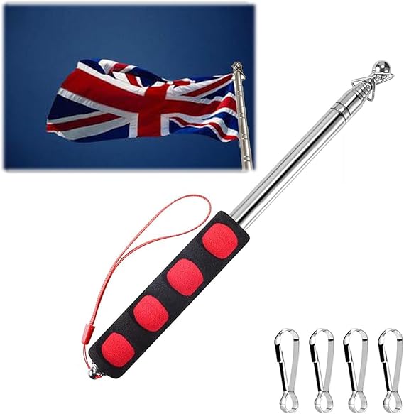 WNXBFO 2.5M Telescopic Flag Pole, Handheld Flagpole With 4 Clips, Festival Flag Pole, Telescopic Pole, Flag Poles for Garden Can Be Used for Tour Guides, Teaching Festivals, Etc