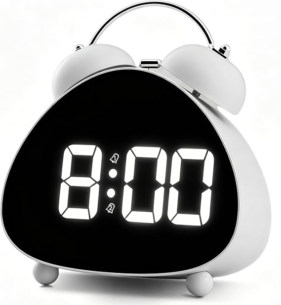 Lumive Loud Alarm Clock for Heavy Sleepers, Twin Bell Digital Clock with Large LED Display, Extra Loud Ringtone, Bedside Clock for Bedrooms, Dual Alarms, 3 Brightness, USB Powered, White