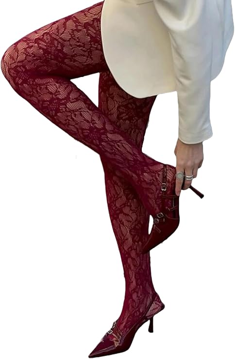 Women Floral Lace Tights Patterned Fishnet Stockings Sheer Funky Tights Cute Sexy Pantyhose Leggings