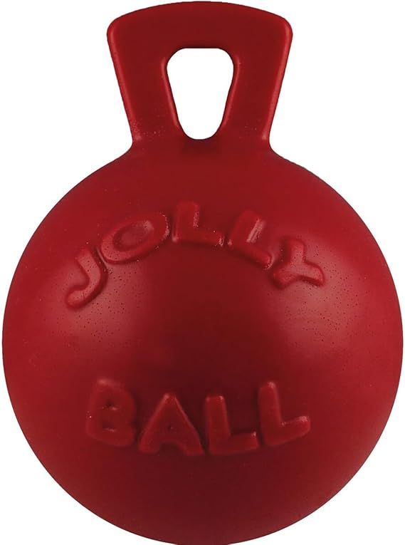 Jolly Pets Tug-n-Toss Heavy Duty Dog Toy Ball with Handle, 4.5 Inches/Small, Red