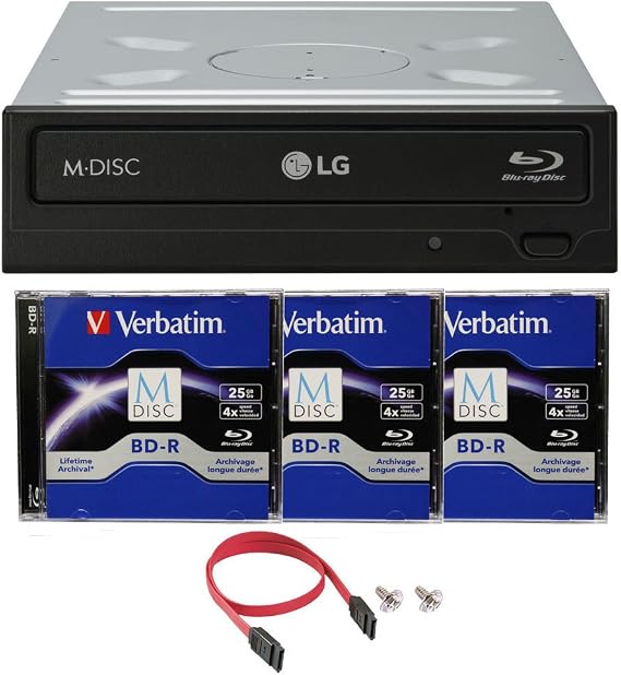 LG WH16NS40 16X Blu-ray BDXL DVD CD Internal Burner Drive Bundle with Free 3pk 25GB M-DISC BD + SATA Cable + Mounting Screws
