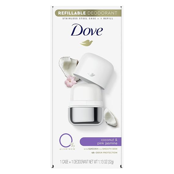 Dove Refillable Deodorant Starter Kit Deodorant For Women Coconut & Pink Jasmine 0% Aluminum 1.13 oz