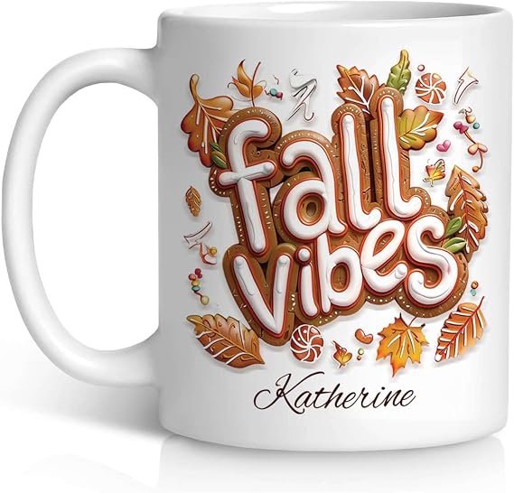 Customized Fall Ceramic Mug With Name, Personalized Autumn Theme Coffee Cup, Custom White Mug with Autumn Leaves Design, Unique Mug Gift For Autumn Lovers, Autumn Keepsake Cup 11oz