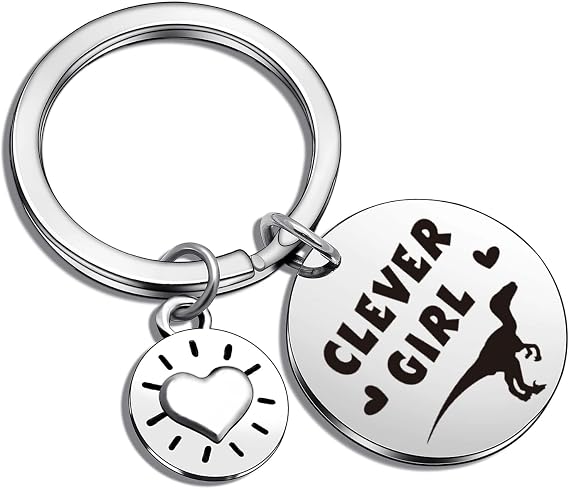 Dinosaur Keychain for Fans, Velociraptor Jewelry Gift - Dinosaur Lover Birthday Christmas Gifts, Stainless Steel Movie-Themed Keychain