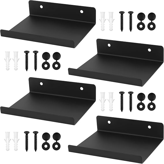 4 Pcs Floating Shelves for Wall Shelves, Small Black Shelf, Small Shelf for Wall, Black small Floating Shelf, Wall Mounted shelf Display Racks Spice Rack for Bedroom Bathroom Kitchen shelf,15 x 11.2cm