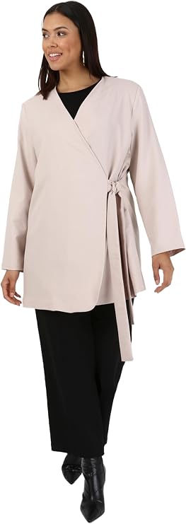 Modanisa Plus Size Belt Detailed Jacket Black