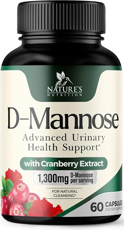D-Mannose - Organic D-Mannose 1300 mg Per Serving - Organic Cranberry Extract - Natural Urinary Tract Health Support - Fast-Acting D Mannose Supplements for Women & Men - Bottled in USA - 60 Capsules