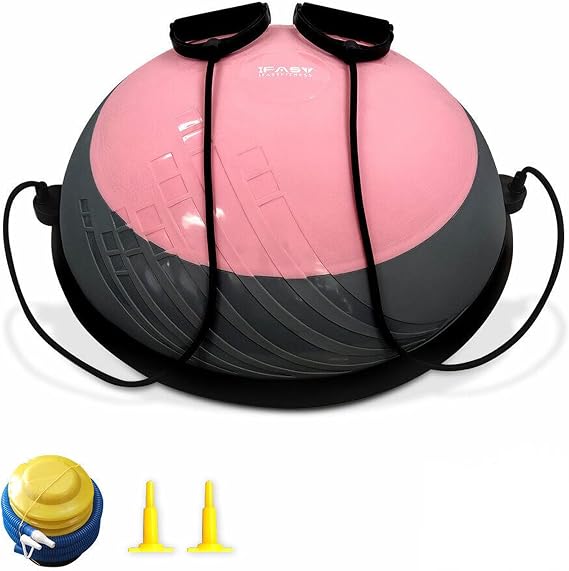 Balance Ball Trainer with Resistance Bands & Foot Pump - 23" Half Exercise Ball for Core Strength, Stability Training, Yoga, Pilates & Home Gym Workouts