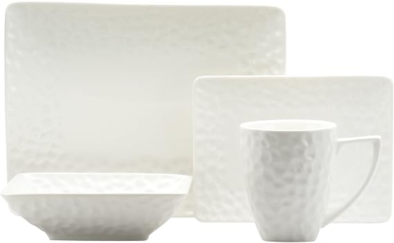 Red Vanilla Marble 16-Piece Rectangular Dinnerware Set
