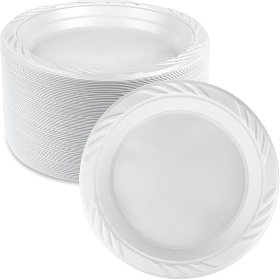 Blue Sky 100 Count Disposable Plastic Plates, 6-Inch, White