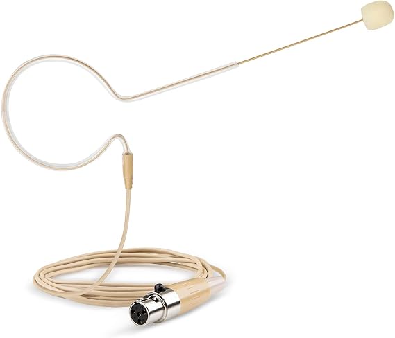 Headset/Headworn Microphone - 4 Pin Mini XLR Head Microphone for Shure Wireless System & Bodypack Transmitter Beige Single Earhook Omnidirectional Headset Head Mic