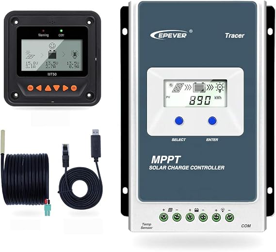 EPEVER MPPT Solar Charge Controller Tracer A Series 10A/20A/30A/40A with 12V/24V DC Automatically Identifying System Voltage(30A+MT50+RTS+RS485)