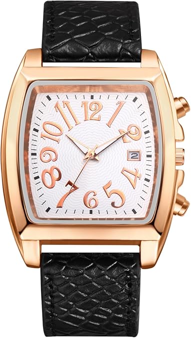 JewelryWe Mens Square Leather Wristwatch: Quartz Analog Big Numerals Calendar Watch Casual Business Dress Watches for Father's Day
