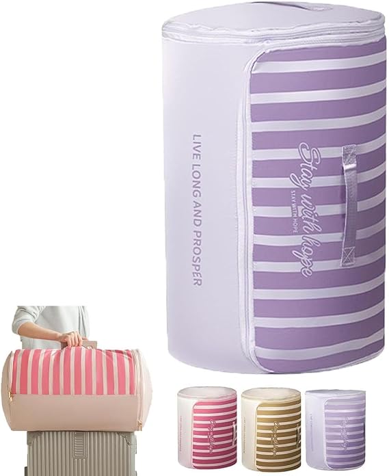 Cylindrical Roll-Up Quilt Storage Bag with Zipper, Ultra Space Saving Roll Up Self Bag, Large Capacity Compression Storage Bags for Comforters, Closet, Travel (Purple, S)