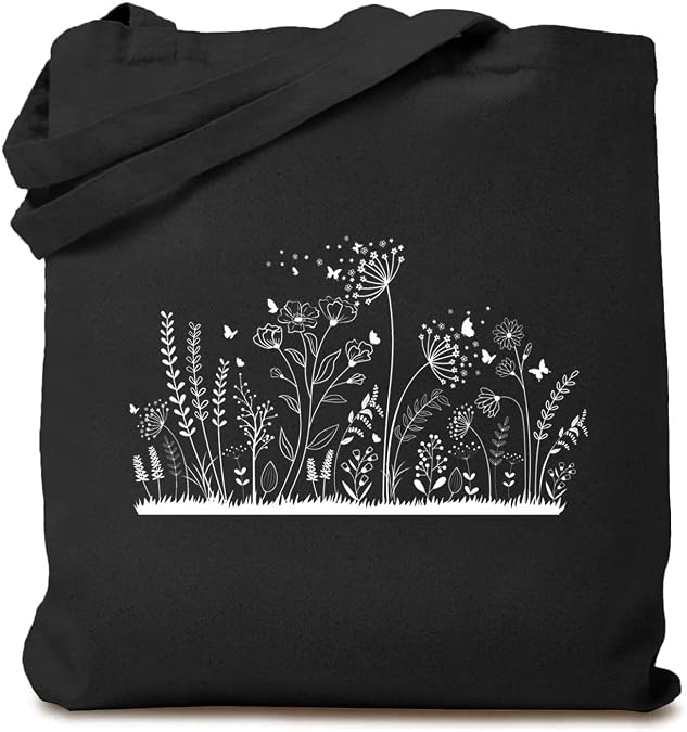 Wild Flower Decoration Canvas Tote Bag Flower Lover Funny Reusable Shopping Bag with Handles for Women
