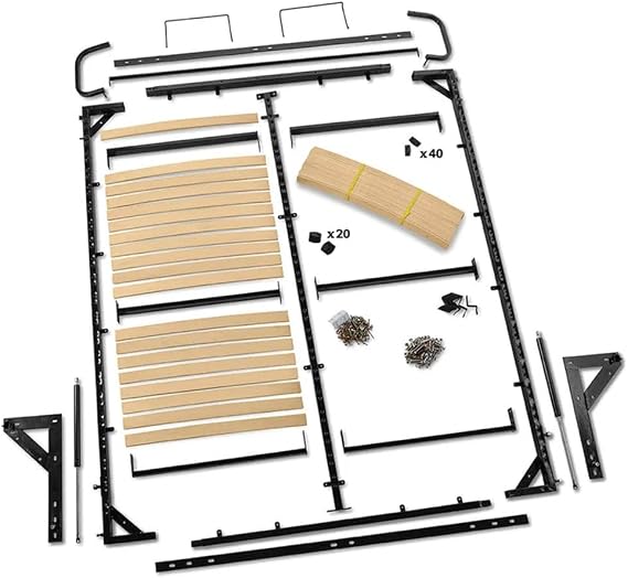 ROCKLER I-Semble Murphy Bed Hardware Kits with Mattress Platforms - Cabinet Enclosure Bed-Frame Hardware for Twin Size Vertical-Mount - Piston Lift Mechanism, Steel Frame & Cambered Wood Slats