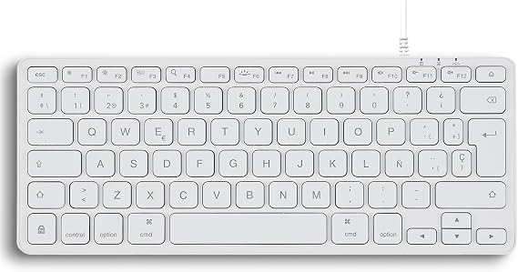 Perixx PERIBOARD-332MW Teclado Compatible Con Mac OS X mini retroiluminado Con Cable - Teclas de tijera delgadas Con Fuente Grande - LED Blanco - Disposición Española Con Ñ