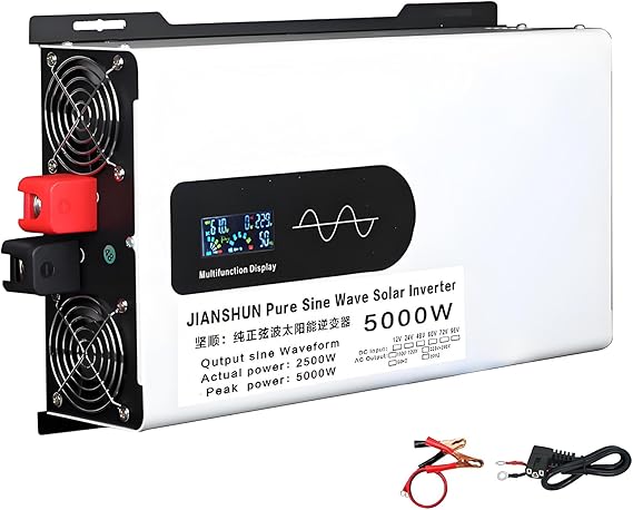 5000W Hybrid Solar Inverter, DC 12V/24V/48V/60V/72V to 110V/220V AC Split Phase Inverter with Pure Sine Wave Inverter, Parallel Inverters, For Home Energy Storage, Car Power Inverter,110V-24V