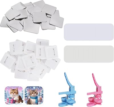 50sets Square Button Parts for Mecolour Square Button Maker Machine 2  2inch50  50mm, Metal Button Parts, Includes Metal Cover, Button Back Cover, Clear Film&Blank Paper