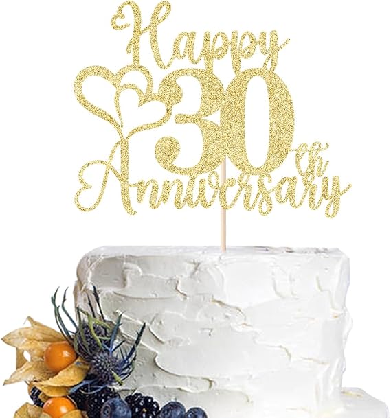Happy 30th Anniversary Cake Topper for 30 Birthday Party Decor