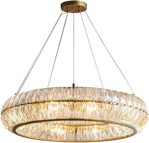 Modern Crystal Chandelier 23.6" Gold Ring Pendant Hanging Ceiling Light with Adjustable Height Round Chandelier Light Fixtures for Dining Living Room Kitchen Island Entryway