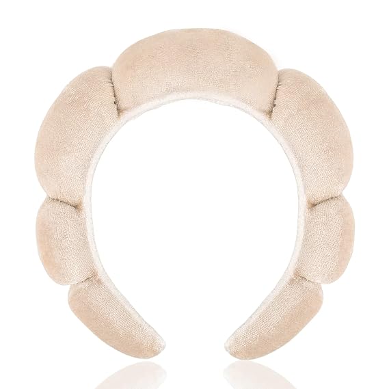 CAVETEE Spa Headband for Washing Face, Sink Care Headband for Women Sponge Bubble Makeup Head band for Women, Soft Velour Hair Accessoriesfor Girls