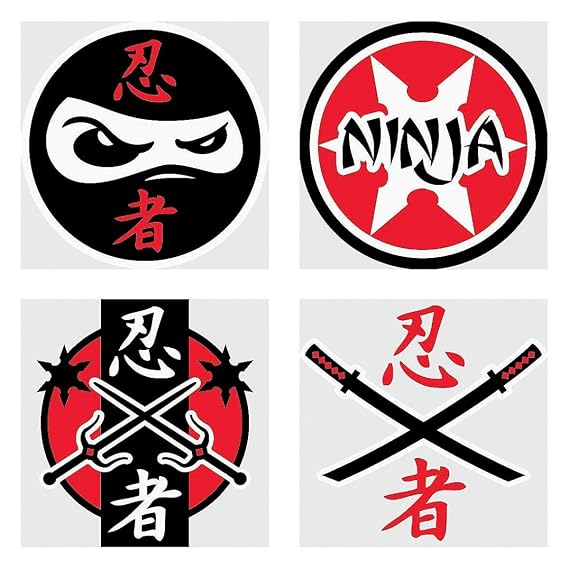 Assorted Red & Black Ninja Temporary Tattoos for Kids, 72 Count, 1.5 Inch, Party Favors for Birthdays, Halloween & School Events
