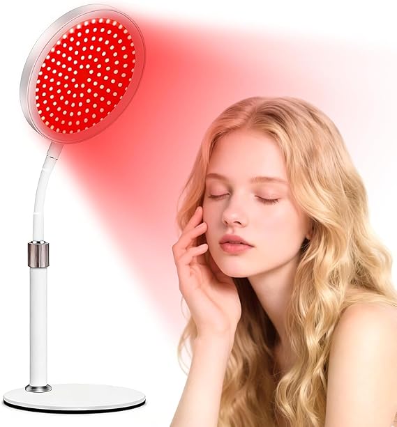 Red Light Lamp 9 Brightness Adjustment 940nm & 850nm & 660nm 3 in 1 Chips Infrared Light with Base 15/30/45 Mins Timer Flexible Gooseneck Design 100LEDs Red Lights for Home/Office Use [Energy Class A+]