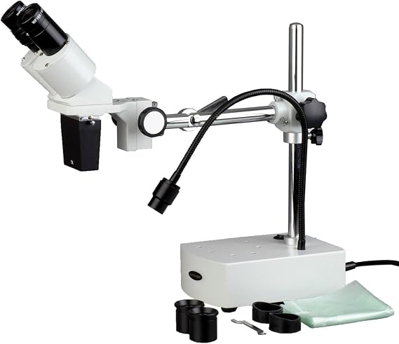 AmScope SE400-Z Professional Binocular Stereo Microscope, WF10x and WF20x | 10X & 20X Magnification DIN Standard RMS 20.32mm Thread 160mm Finite Tube Length Compatible Built-In LED Illumination