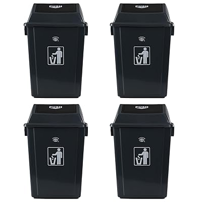 Anbers 4 Packs 13 Gallon 50 L Kitchen Trash Can with Swing Lid, Large Plastic Kitchen Garbage Cans, Grey