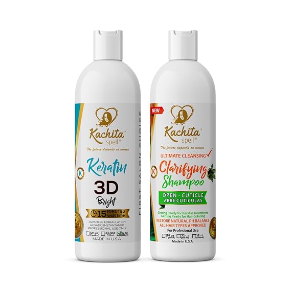 KIT Brazilian 3D Hight Bright Kachita Spell Keratin Hair Blowout Treatment  Shampoo Clarify Professional Results Straighten and Smooth Hair Made in USA