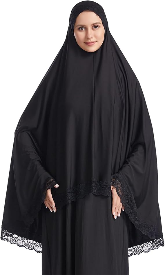 Muslim Hijab for Women Instant Big Hijab Khimar Abaya 1pc Soft Lace Scarf | Exquisite Lace Trim| Easy to Wear| Soft Smooth Material| Comfortable&Breathable| Maxi Big Hijab| Smooth Draping Fabric