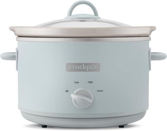 Crock-Pot Design Series 4.5-Quart Manual Slow Cooker, Serves 5+ People, Great for Chili, Soup, Stews, More, Removable Stoneware is Oven & Dishwasher-Safe, Macaroon Blue