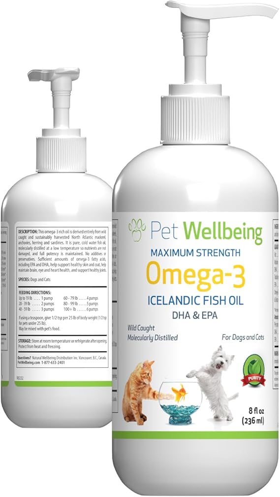 Pet Wellbeing Omega-3 Fish Oil for Dogs - Skin, Coat & Joints, 8 fl oz | NASC Certified & Vet-Formulated Wild-Caught Icelandic Fish Oil with EPA & DHA, Anchovies & Sardines for Daily Holistic Care