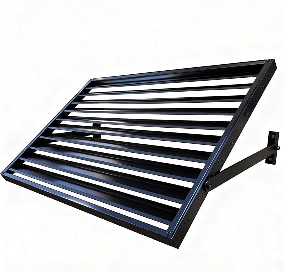56 in W x 32 in H Shutters Window Awnings Exterior, Aluminum Black Window Shutters Fixed Metal Awning for Door Entrance, Windows, Porches and Balconies