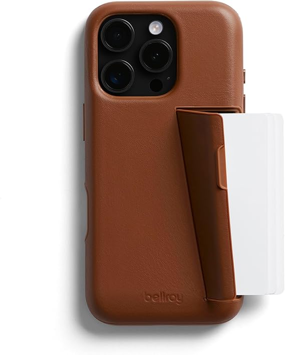 Bellroy Phone Case 3 Card for iPhone 16 Pro Max (Leather iPhone case, Phone Wallet) - Sienna