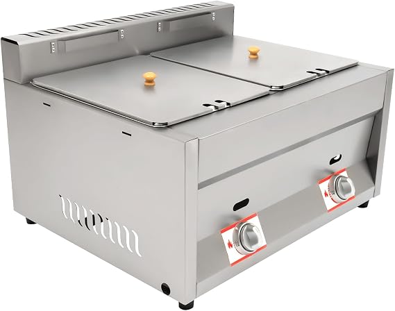 Gas Deep Fryer 2 Tanks Commercial Countertop Gas Fryer 12L Dual Tank Kitchen Frying Machine Stainless Steel Double Fryer for Canteens, Restaurants